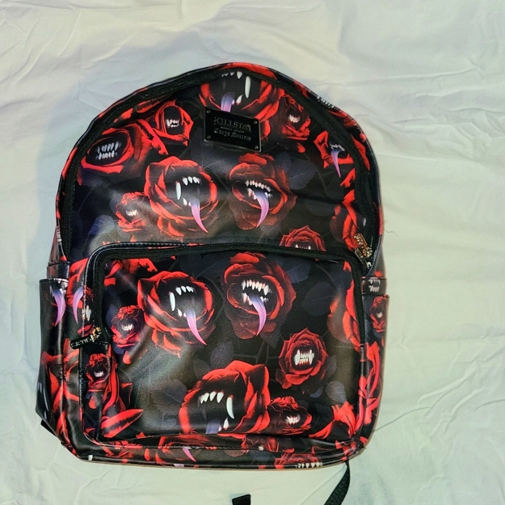 Killstar Backpack in Vampire and Rose vinyl (black and red). Like new
